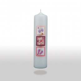 Bougie Baptême - empreintes rose