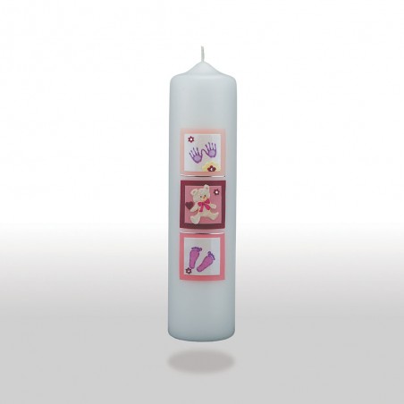 Bougie Baptême - empreintes rose