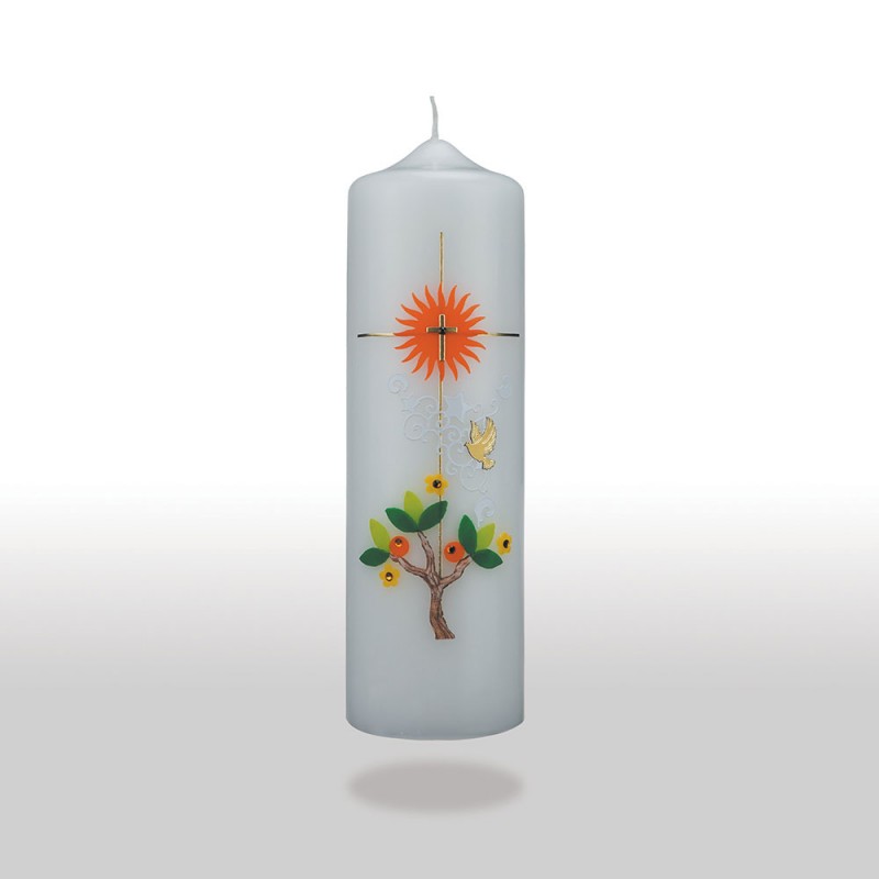 Bougie Baptême - soleil & arbre de vie