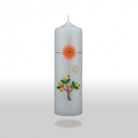 Bougie Baptême - soleil & arbre de vie