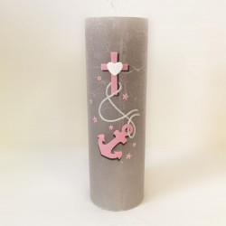 Bougie Baptême Marbré & Rose